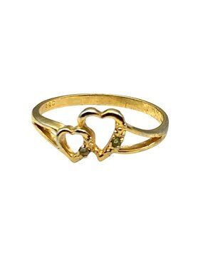 Vintage Ring RSC 18KGE CZ Double Heart Ring with Elegant Minimalist Crystal Spar